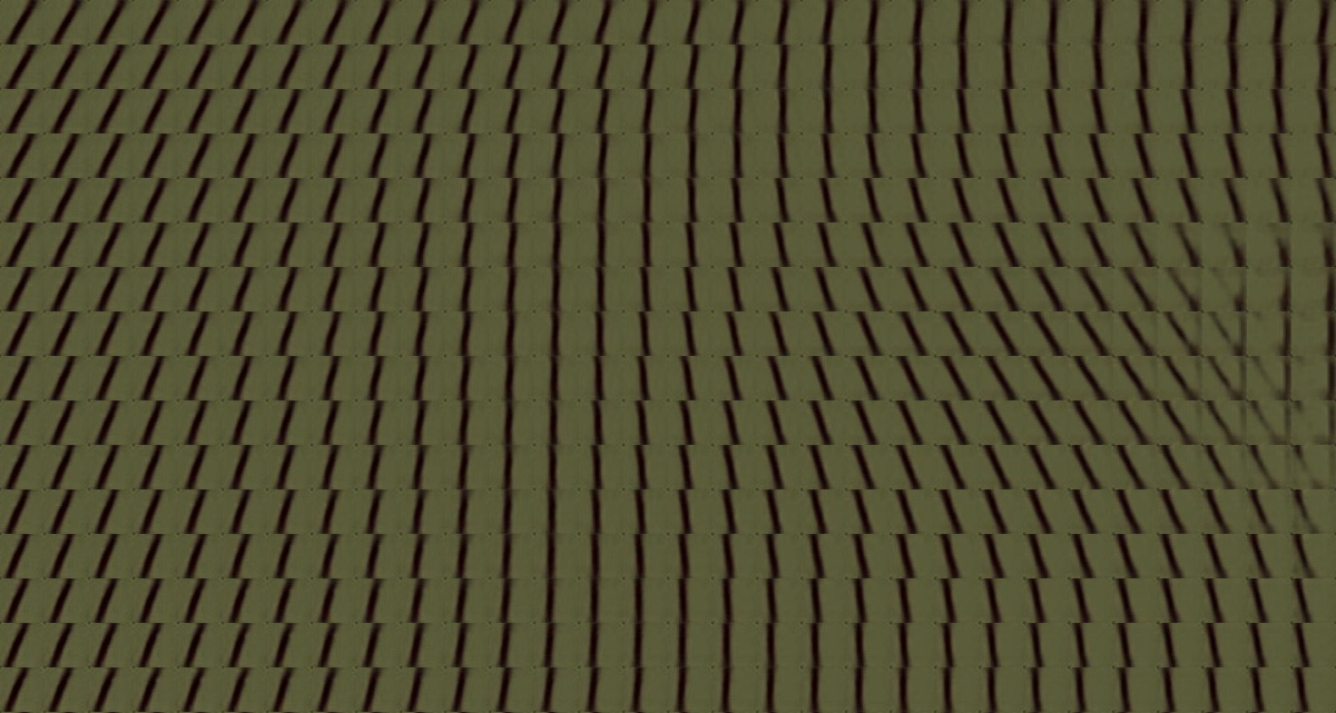 a grid of graphic black lines tilted at different angle on bronze background